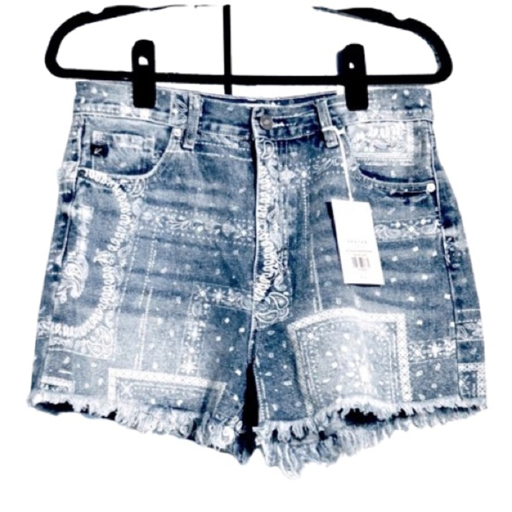 NWT KANCAN Jean Shirts Denim Bandana Western Country Distressed Designer Medium